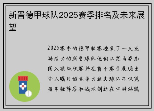 新晋德甲球队2025赛季排名及未来展望
